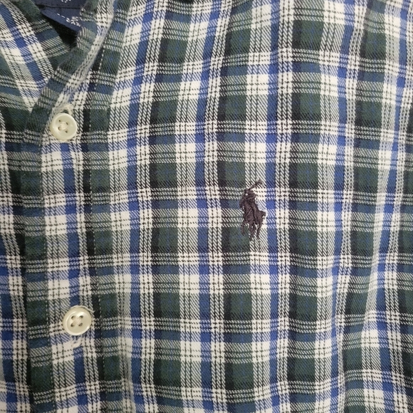 Polo Ralph Lauren 100% Cotton Long Sleeve Button Down Boys 5 Plaid Blue Green - Picture 6 of 8
